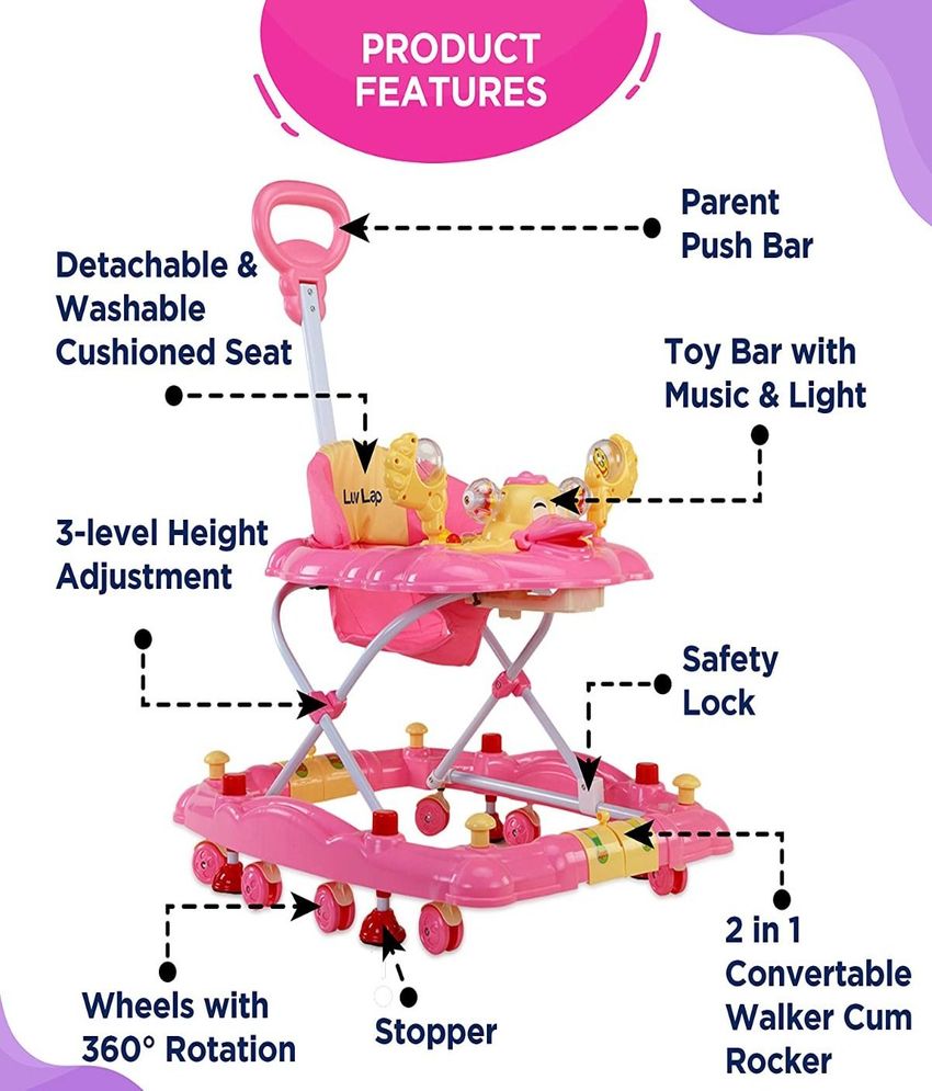 Comfy Baby Walker and Rocker Pink